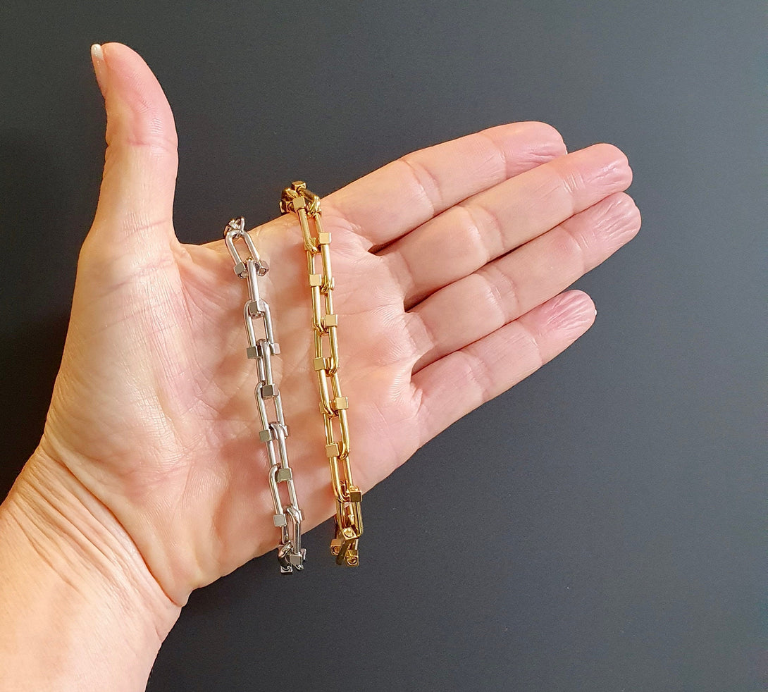 Chunky Geometric Bracelet In Silver Or Gold, Shower Proof, Swim Proof And Sweat Proof Jewellery