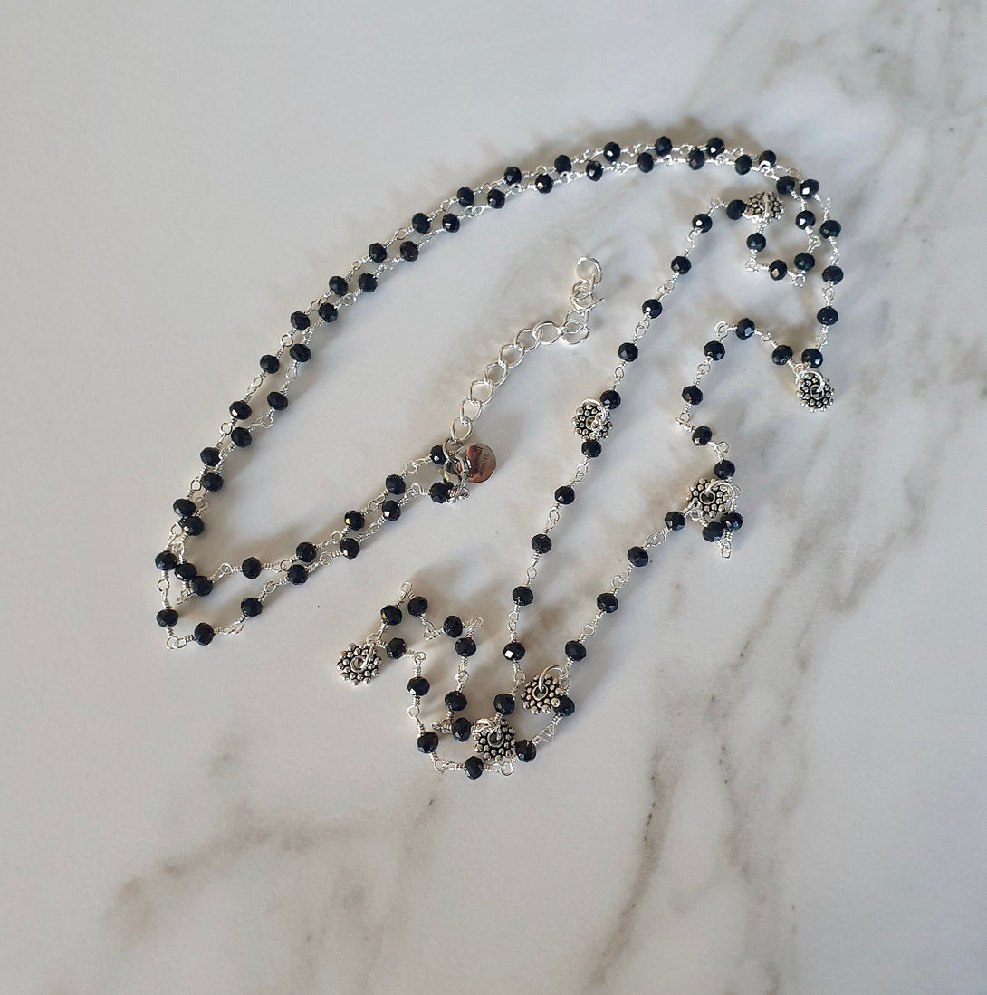 Long Onyx Bead Necklace, December Birthstone Jewellery