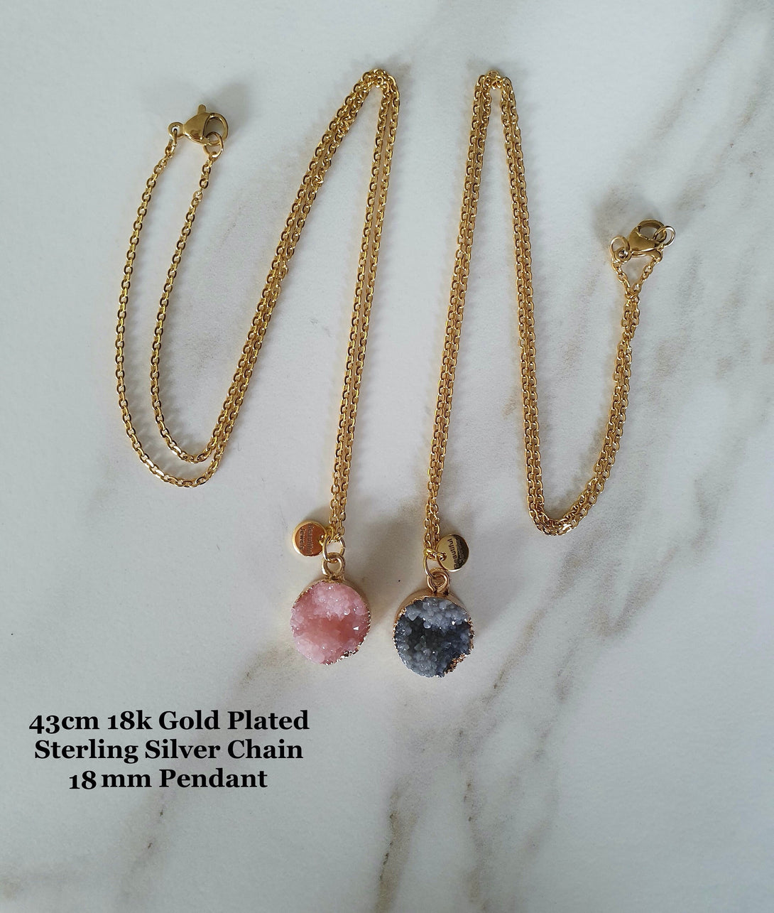 Druzy Necklaces in 18K Gold Plated Sterling Silver