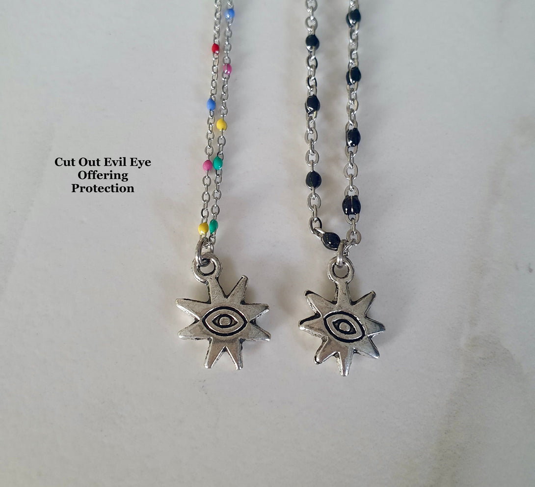 Dainty Enamel Bead Charm Necklaces, Symbolic Jewellery, Star, Evil Eye, Tree Of Life, Compass And Sand Dollar