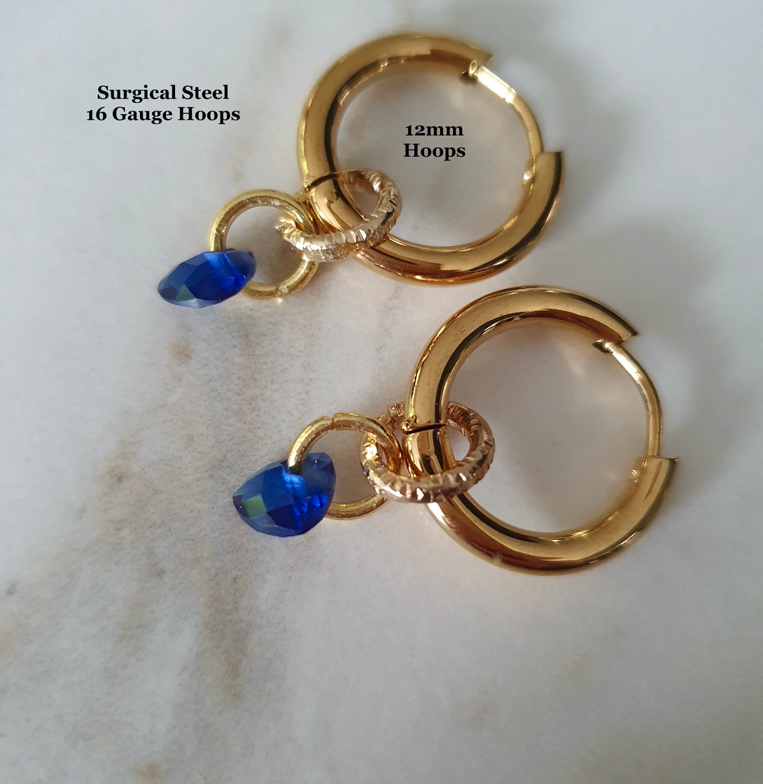 Detachable Birthstone Charm Hoop Earrings In Surgical Steel