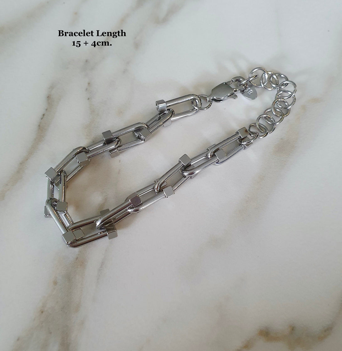 Chunky Geometric Bracelet In Silver Or Gold, Shower Proof, Swim Proof And Sweat Proof Jewellery