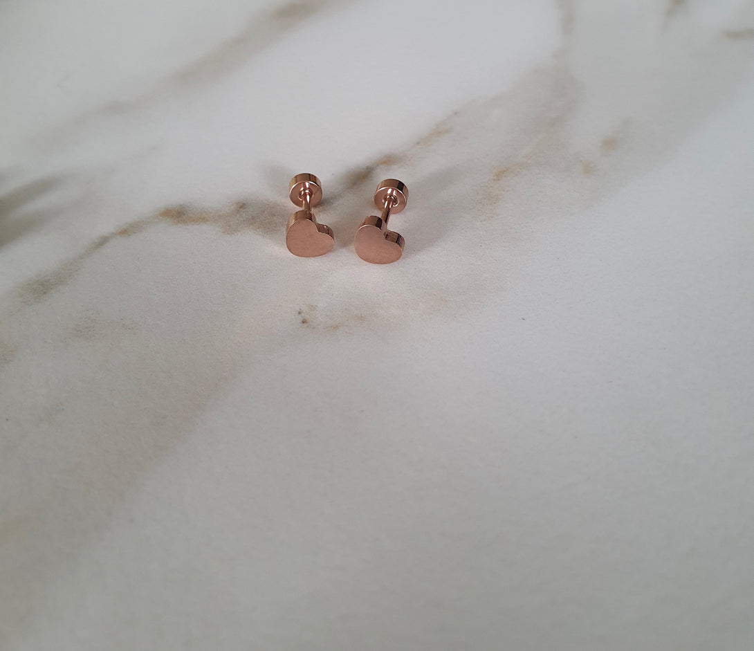 Pair Of Screw Back Heart Stud Earrings, Cartilage, Conch, Daith, Helix, Lobe, Orbital, Pinna, Rook, Tragus Piercing