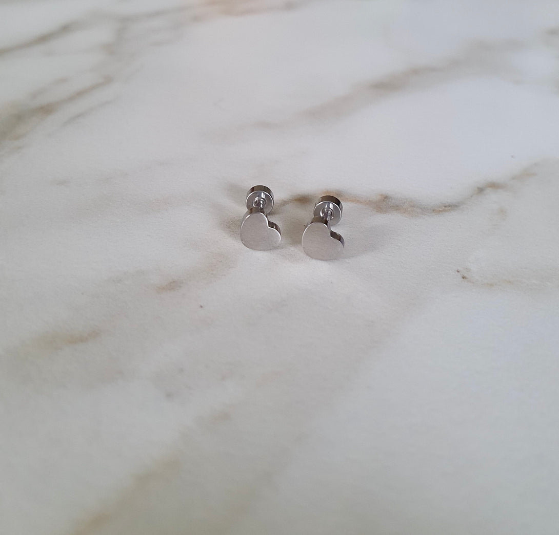 Pair Of Screw Back Heart Stud Earrings, Cartilage, Conch, Daith, Helix, Lobe, Orbital, Pinna, Rook, Tragus Piercing