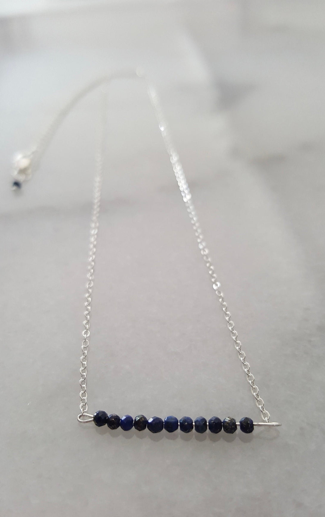 Dainty Lapis Lazuli Bar Necklace, September Birthstone Jewellery