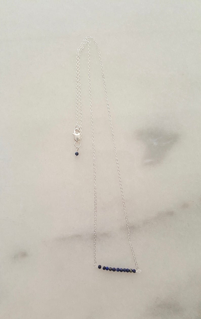 Dainty Lapis Lazuli Bar Necklace, September Birthstone Jewellery