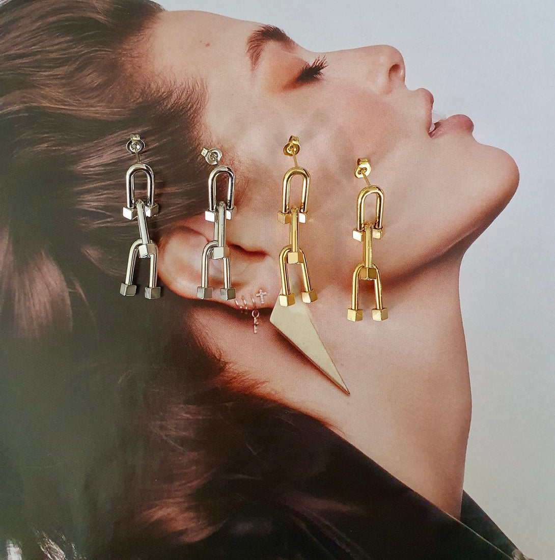 Chunky U Shape Chain link Earrings In Silver Or Gold, On Trend Jewellery