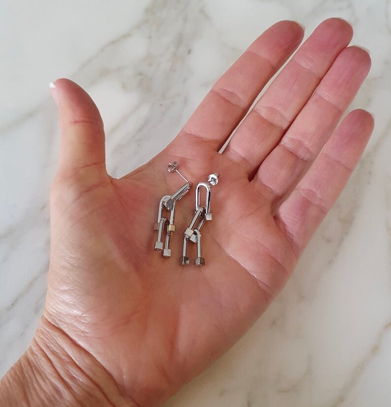 Chunky U Shape Chain link Earrings In Silver Or Gold, On Trend Jewellery