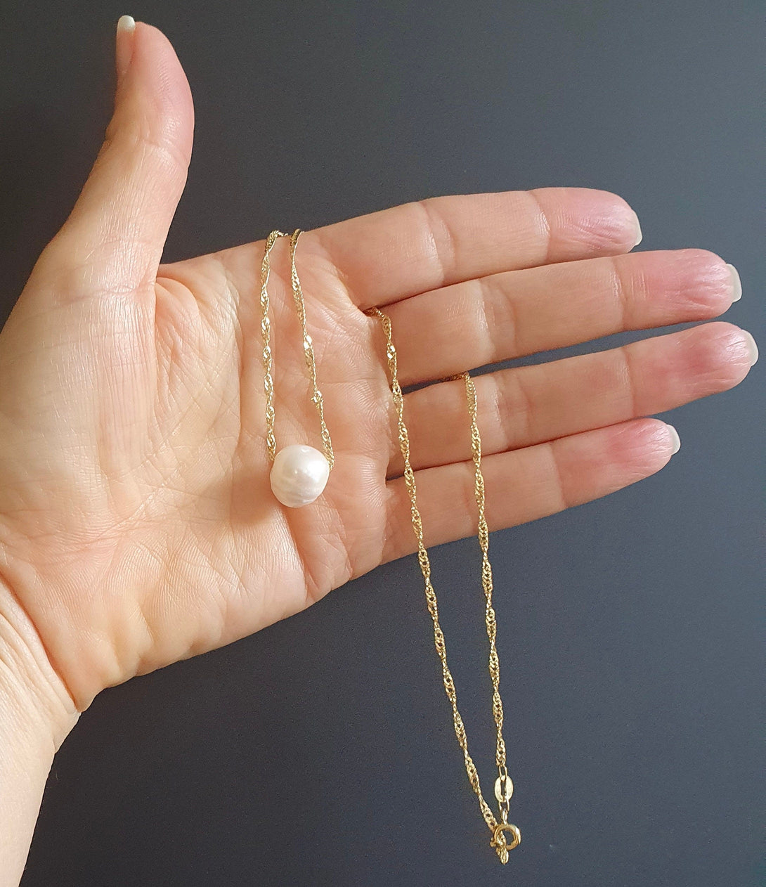 Slider Pearl Necklace In Gold, June Birthstone Jewellery