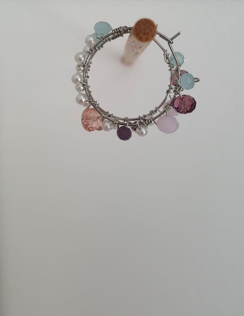 Handcrafted Pearl And Gemstone Wire Wrap Hoop Earrings