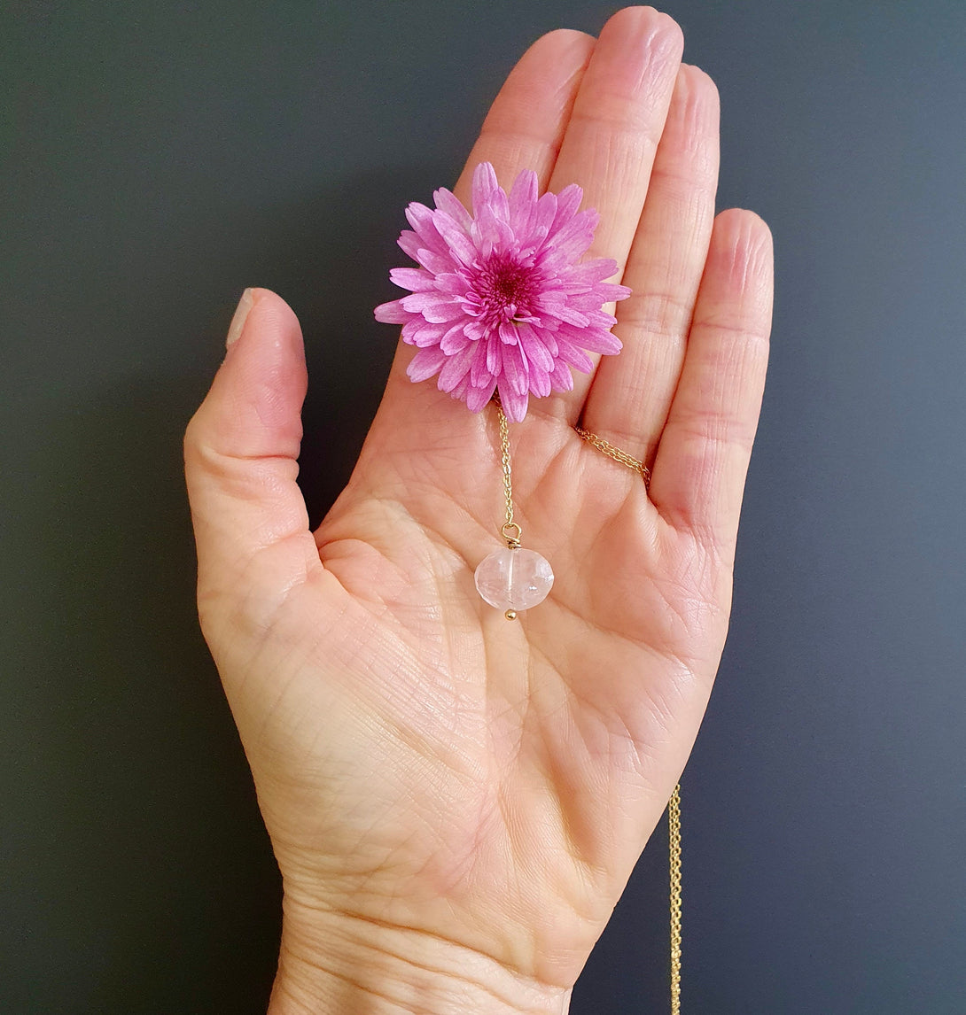 Rose Quartz Pendant Necklace, October Birthstone Jewellery