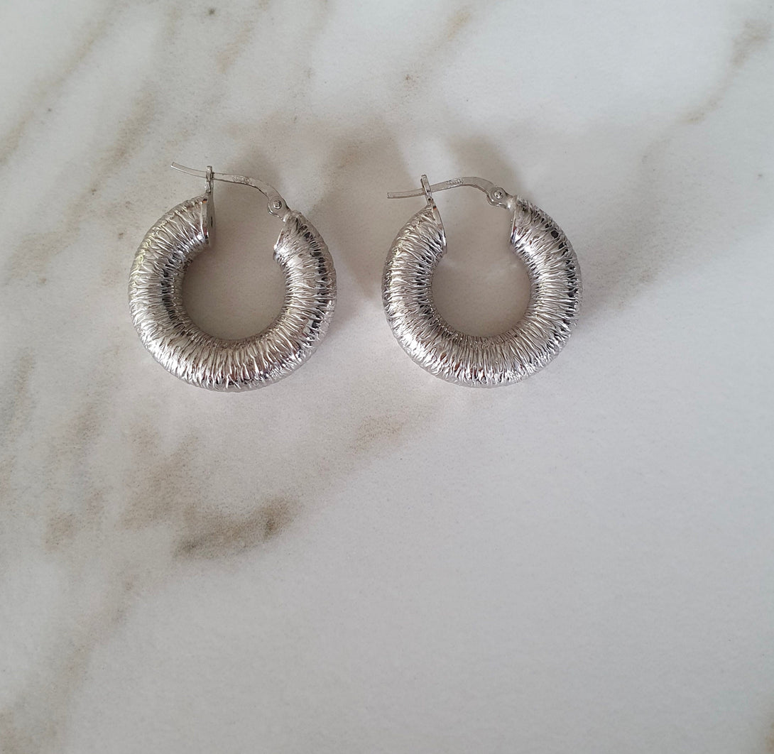 Statement Hoops In Sterling Silver, Thick, Chunky, Light Weight Hollow And Textured Creole Earrings