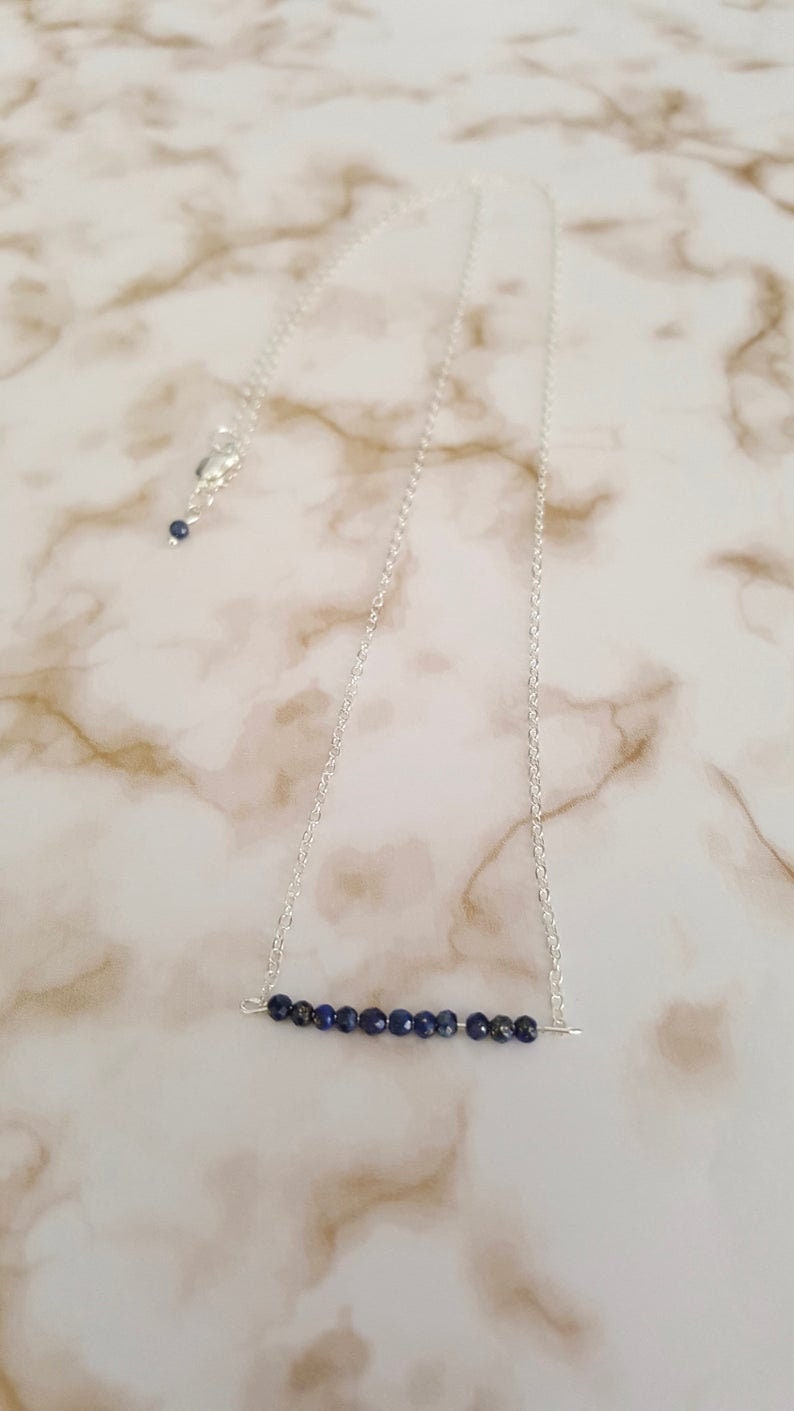 Dainty Lapis Lazuli Bar Necklace, September Birthstone Jewellery