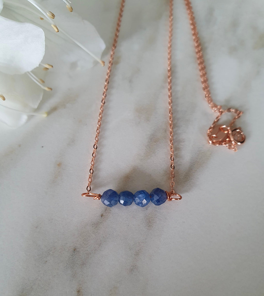 Rose Gold And Iolite Mini Bar Necklace, September Birthstone Jewellery