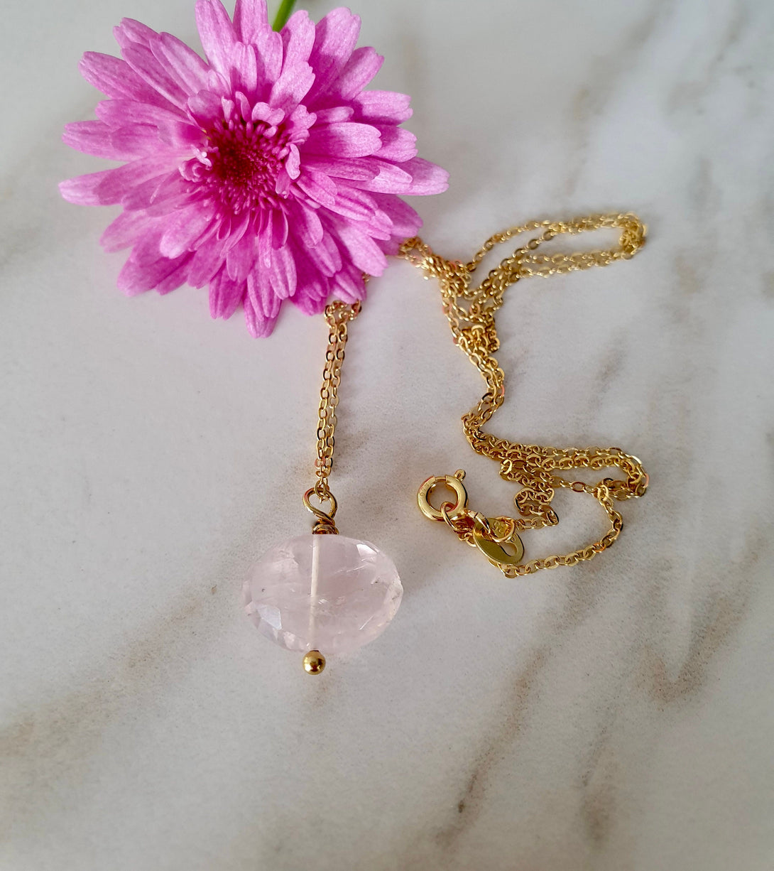 Rose Quartz Pendant Necklace, October Birthstone Jewellery