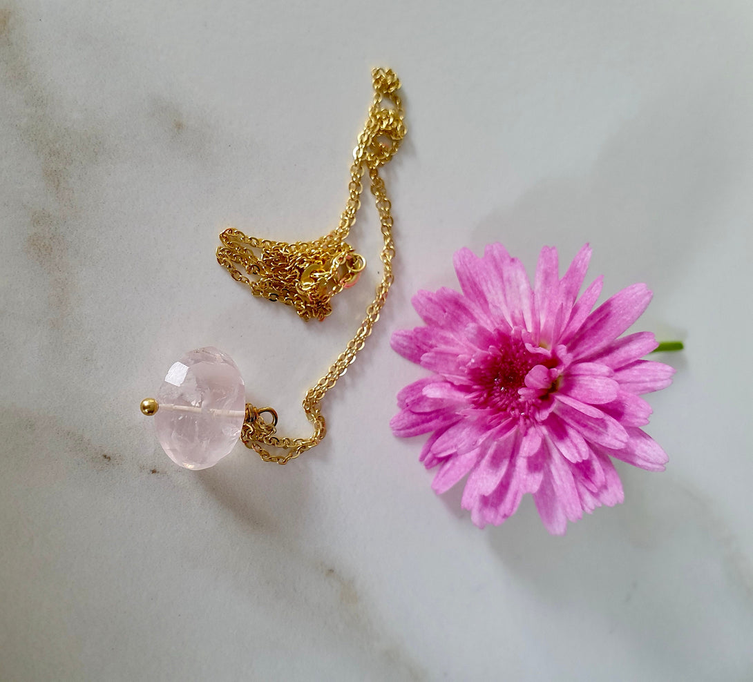 Rose Quartz Pendant Necklace, October Birthstone Jewellery