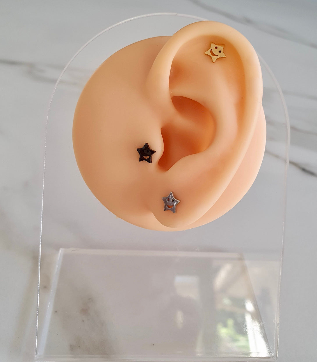 Titanium Star With Smile Helix, Lobe, Cartilage, Conch, Tragus Piercing, Screw Back, Single Stud