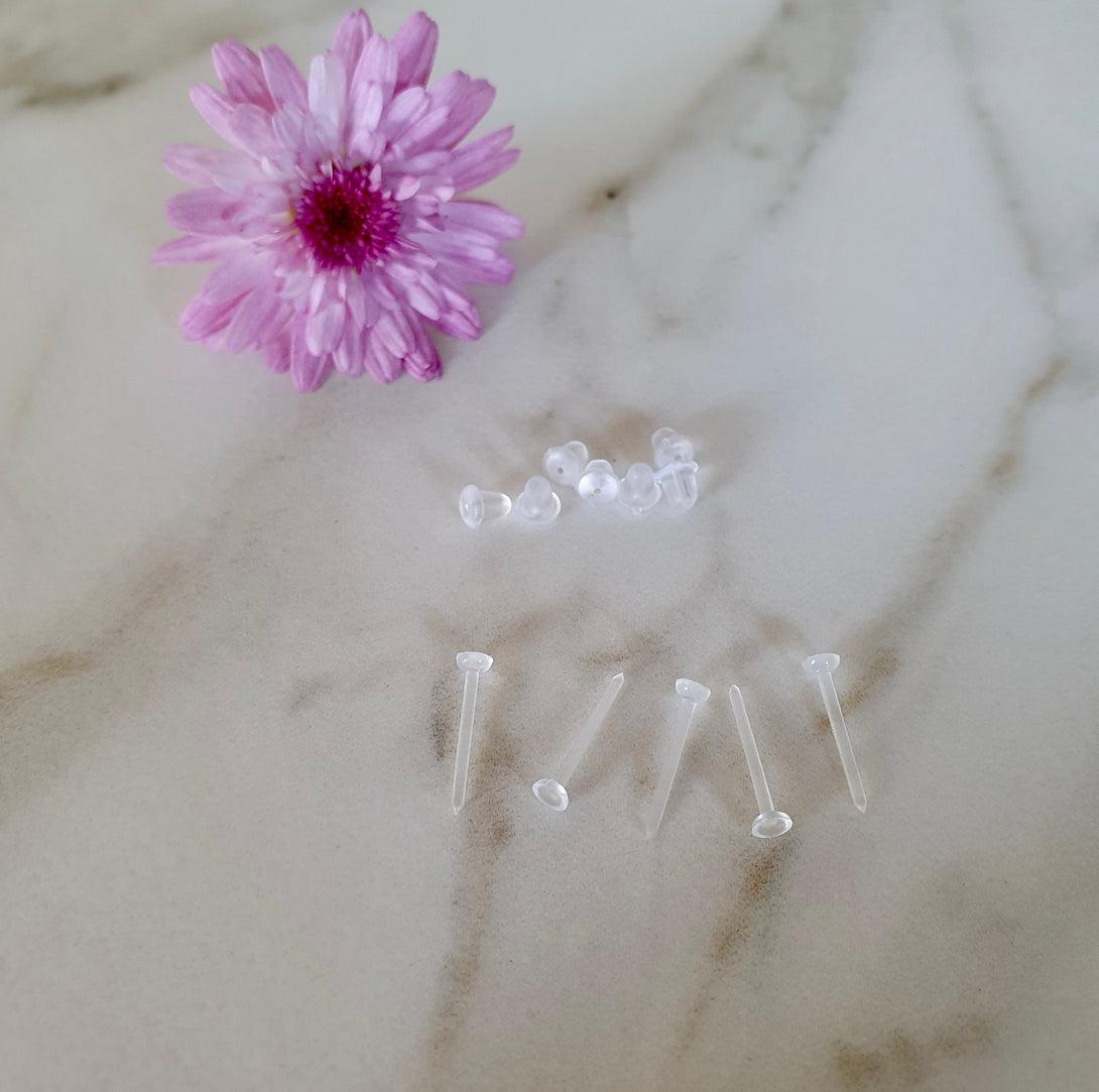 Clear, Flexible, Bioplast Retainer, Clear Stud, Cartilage, Labret, Body Piercing, Invisible Earrings For School And Work, Pair