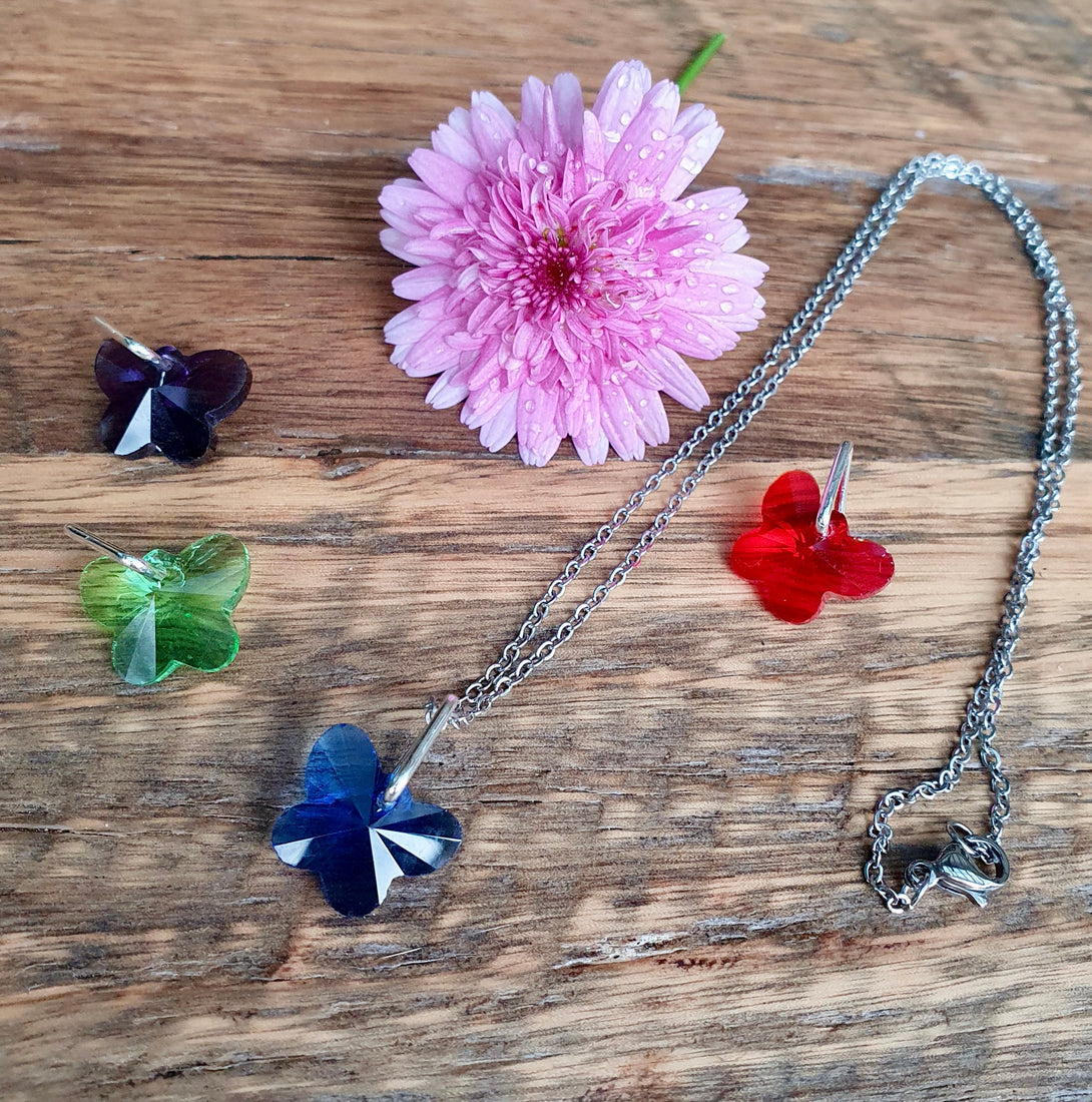 Gorgeous Austrian Crystal Butterfly Pendant, Symbolic Jewellery