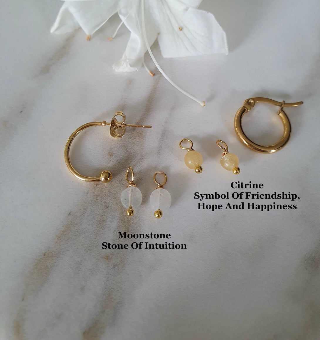 Hoops With Detachable Raw Stone Charms, Symbolic Jewellery