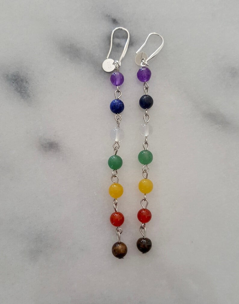 Rainbow Chakra Sterling Silver Drop Earrings