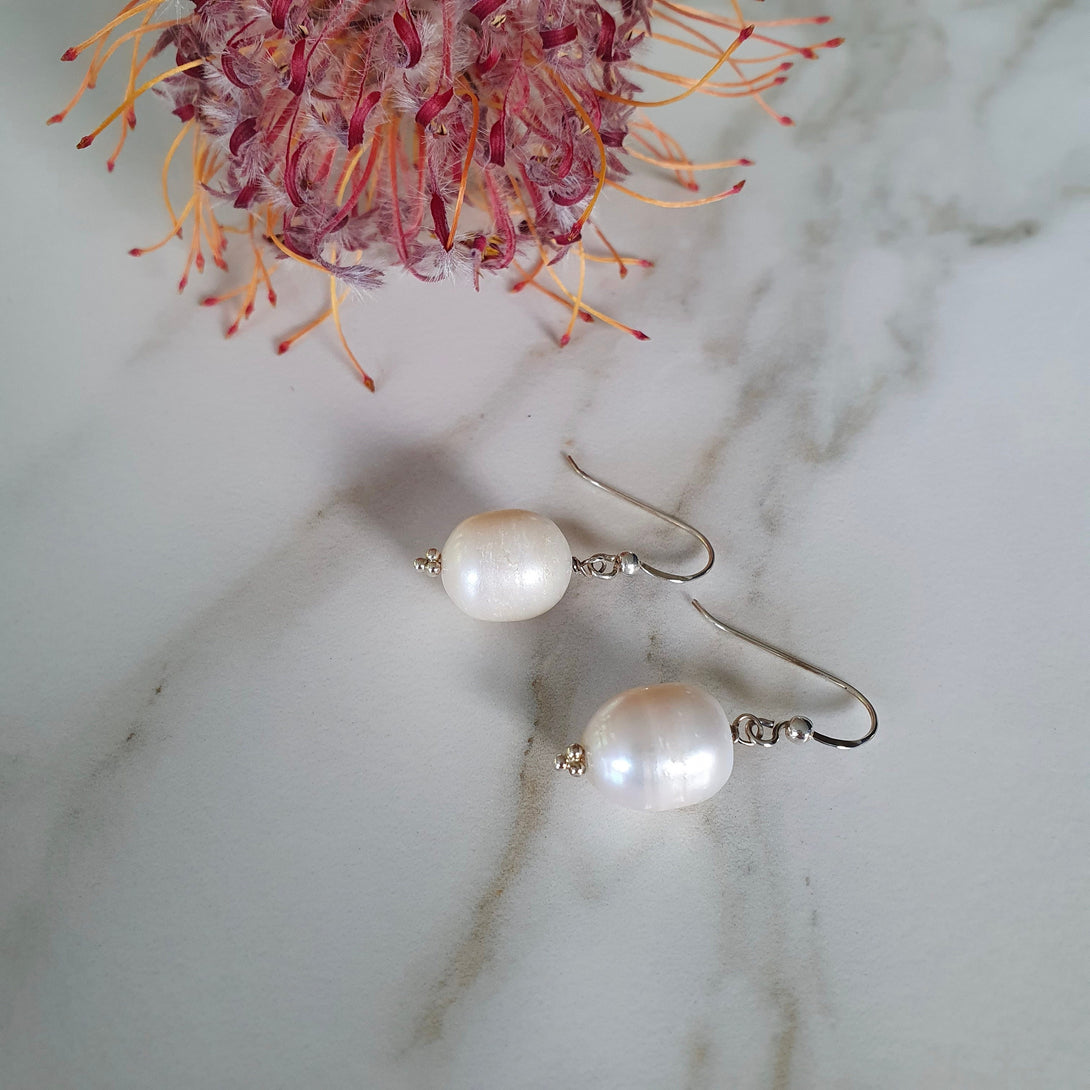 Sterling Silver Baroque Pearl Earrings, June Birthstone Jewellery