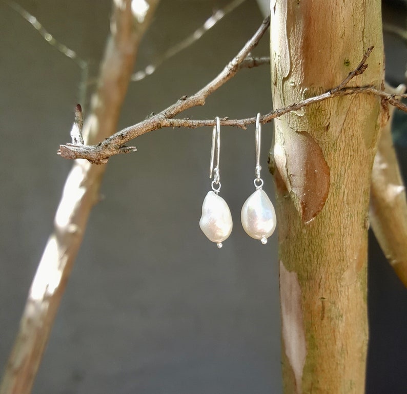 Sterling Silver Baroque Pearl Earrings, June Birthstone Jewellery