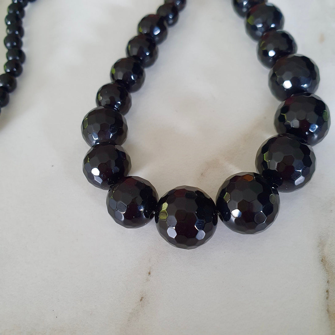 Vintage Glass Onyx Bead Necklace, Elegant And Timeless Jewellery