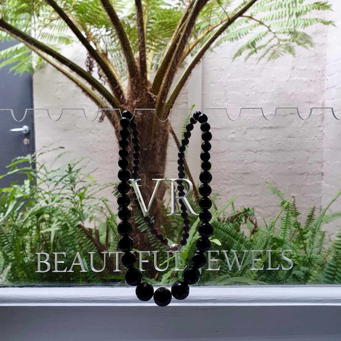 Vintage Glass Onyx Bead Necklace, Elegant And Timeless Jewellery