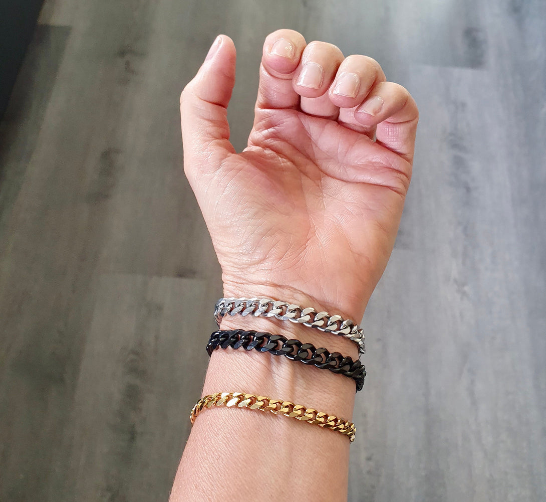 Unisex Chunky Bracelet In Silver, Gold Or Black