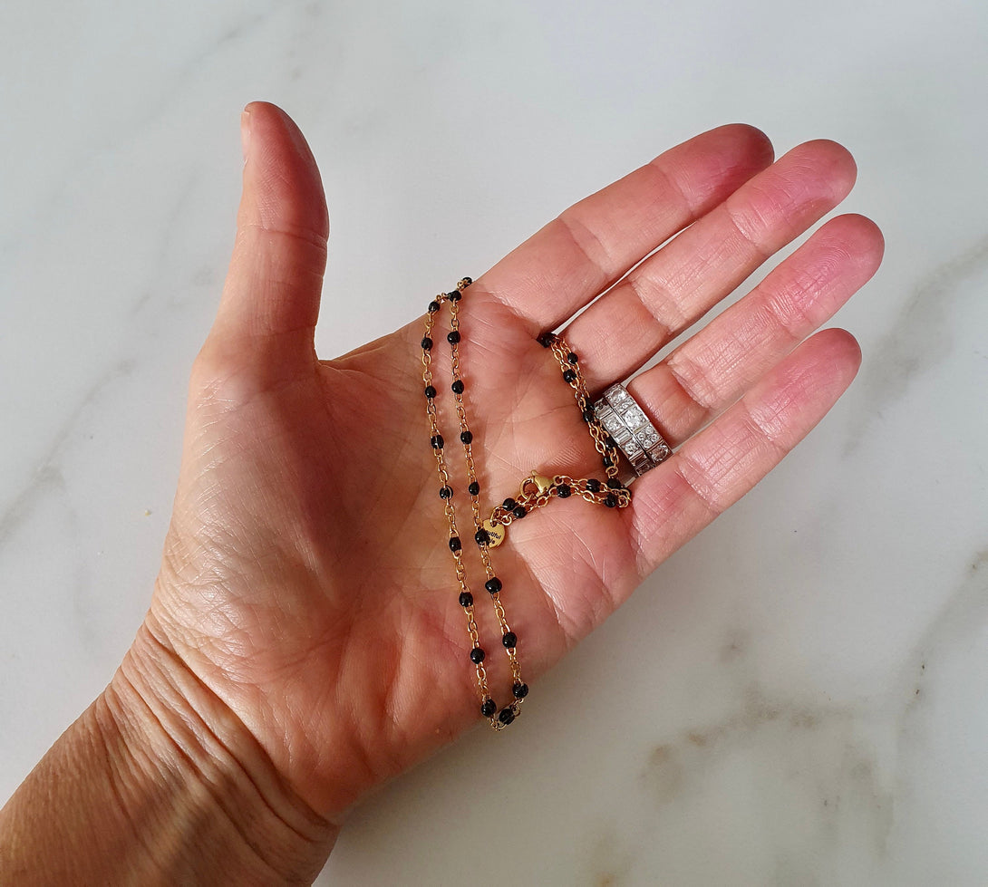 Dainty Black Enamel Dot Necklace