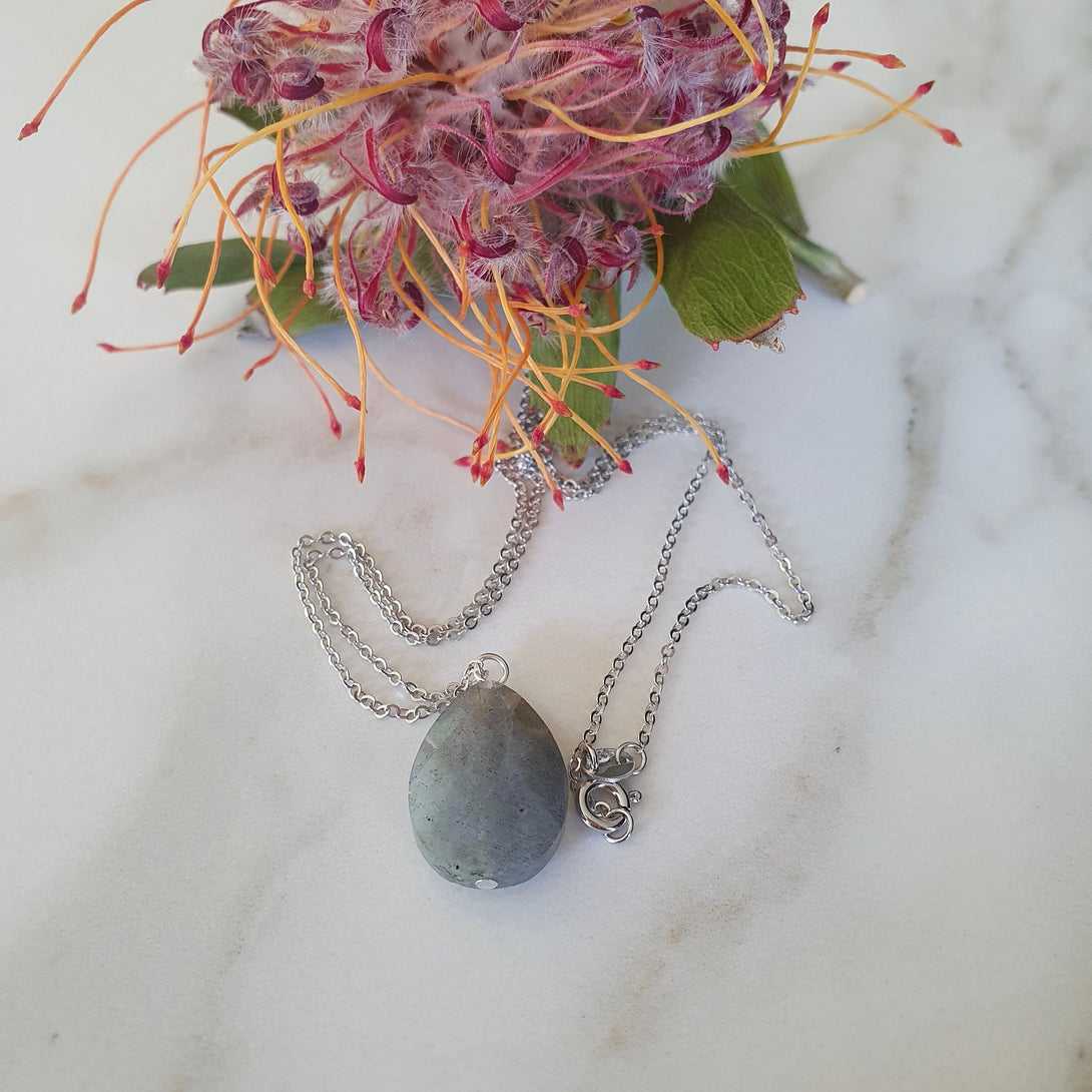 Sterling Silver Labradorite Pendant Necklace In Silver Or Gold, Protective, February And March Birthstone Jewellery