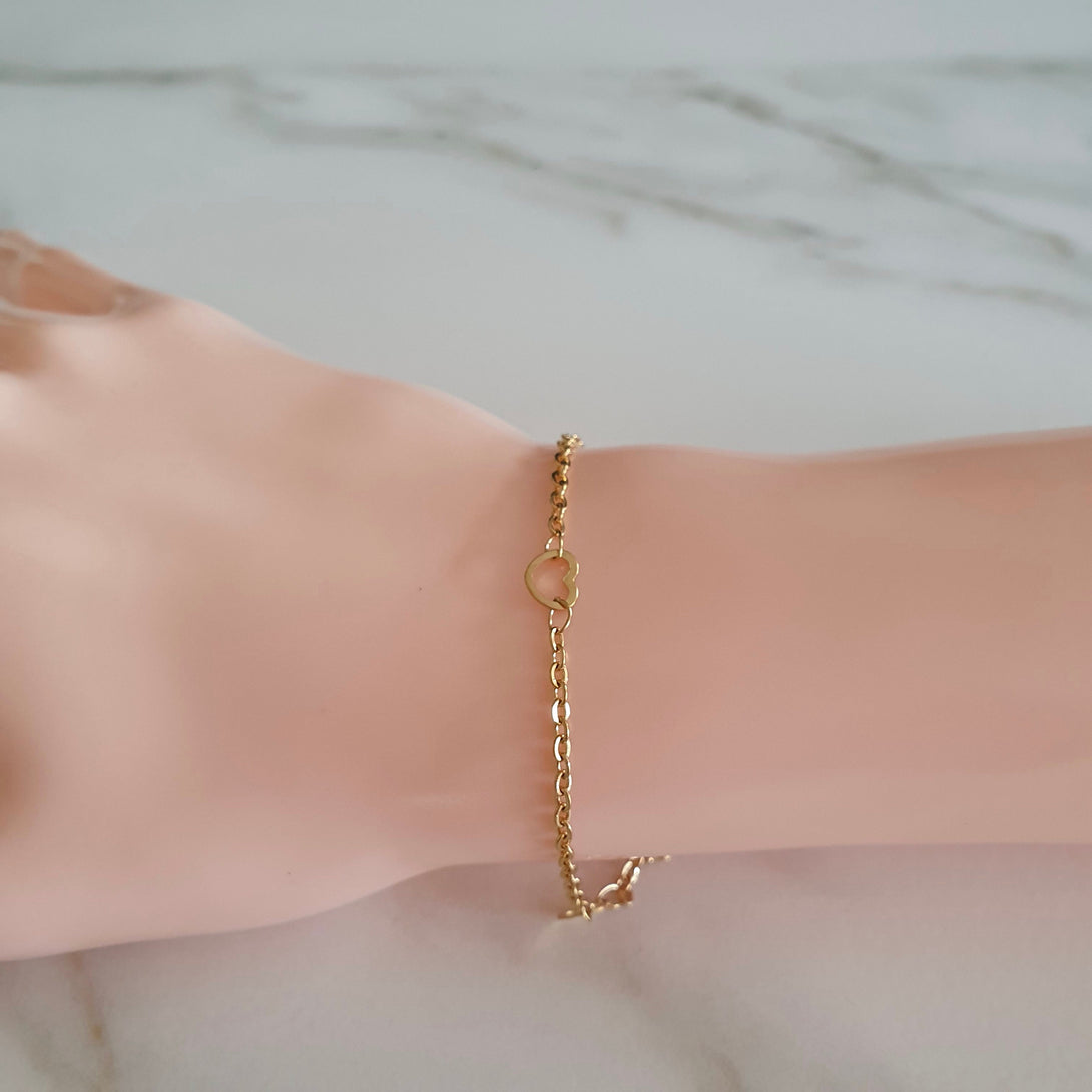 Dainty And Delicate Gold Heart Link Chain Bracelet, Gifts Of Love