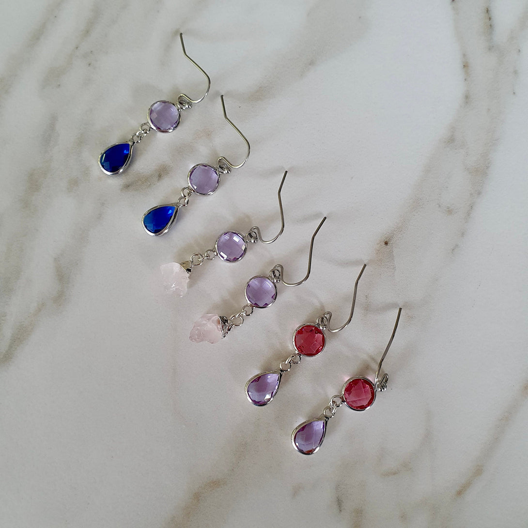 Purple And Indigo Blue Austrian Crystal Drop Earrings