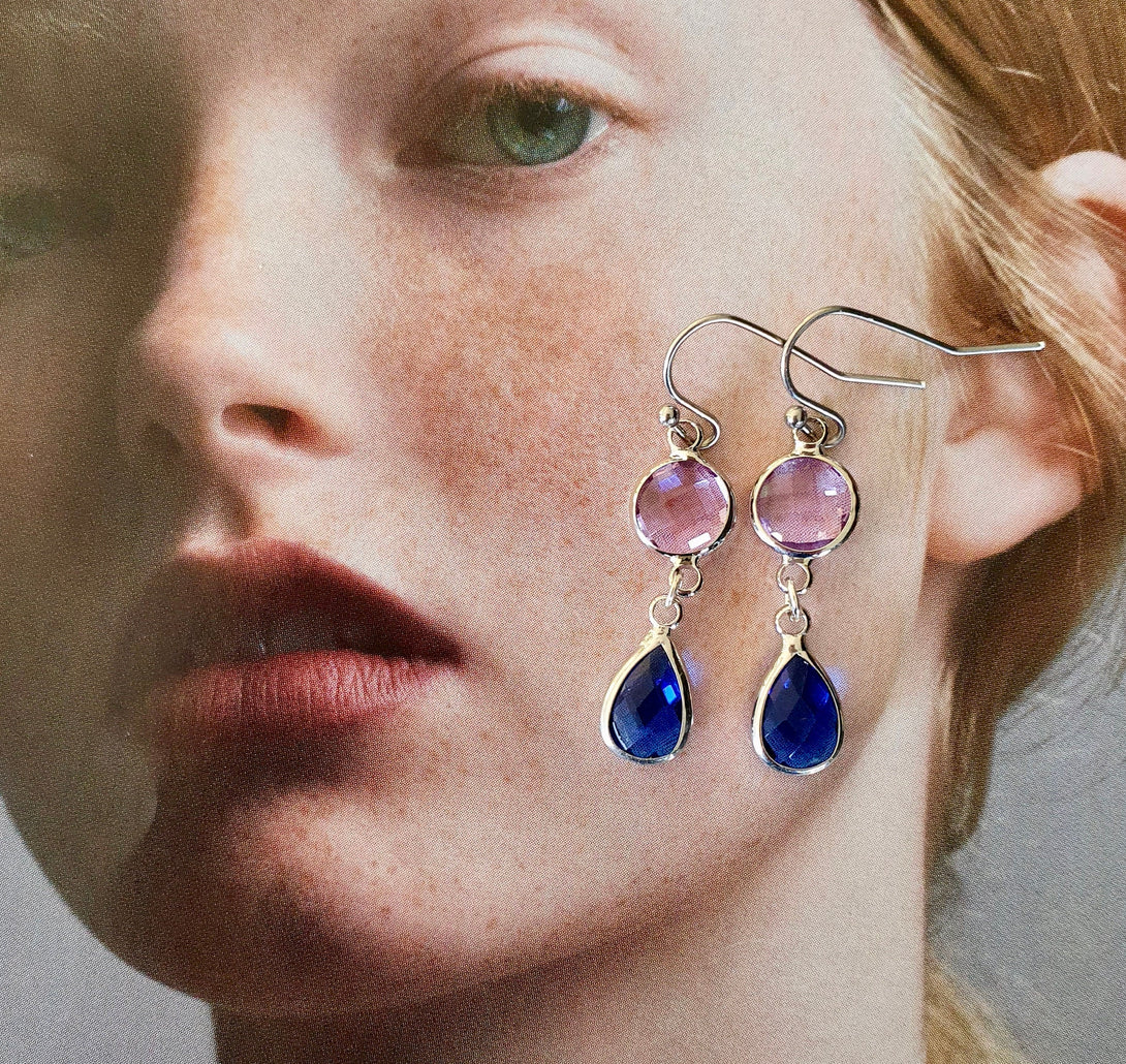 Purple And Indigo Blue Austrian Crystal Drop Earrings