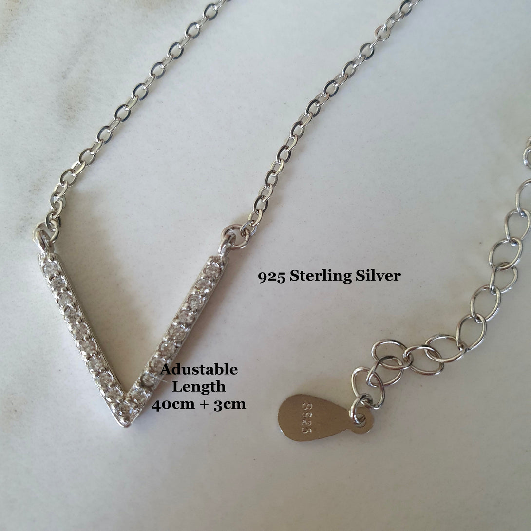 Sterling Silver Letter V Necklace, Symbolic, Alphabet Jewellery