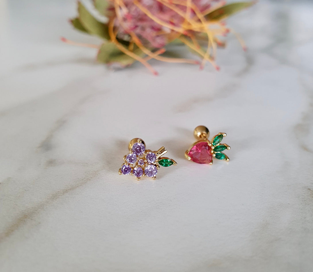 Fruit Stud Earrings, Screw Back Helix, Cartilage Tutti Frutti, Cartilage, Lobe, Multi Piercings, Single Stud