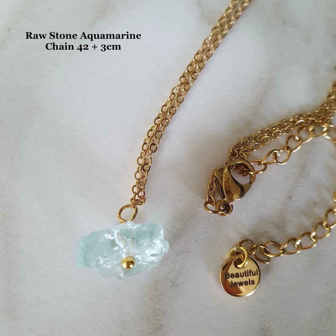 Raw Stone Pendant Necklace, Aquamarine, March Birthstone Jewellery