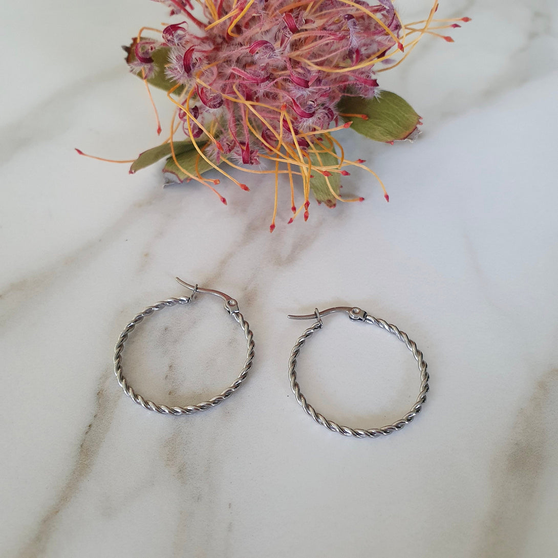 Titanium Twist Hoop Earrings In Silver, Gold And Rose Gold, 25mm