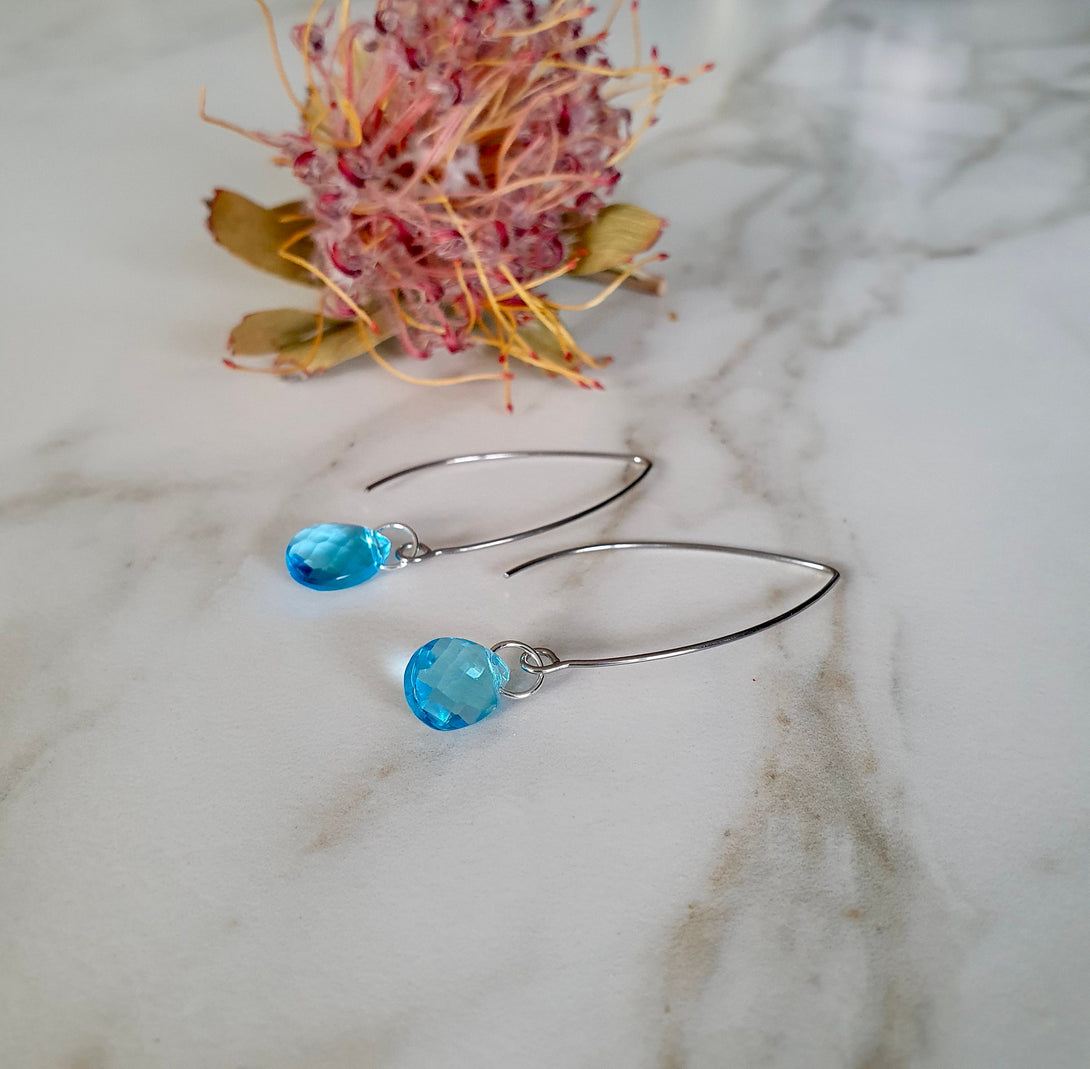 Teardrop Turquoise Crystal Drop Earrings, Bridal Blue Jewellery