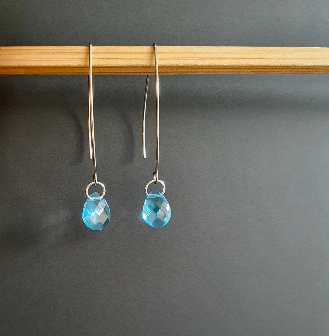 Teardrop Turquoise Crystal Drop Earrings, Bridal Blue Jewellery