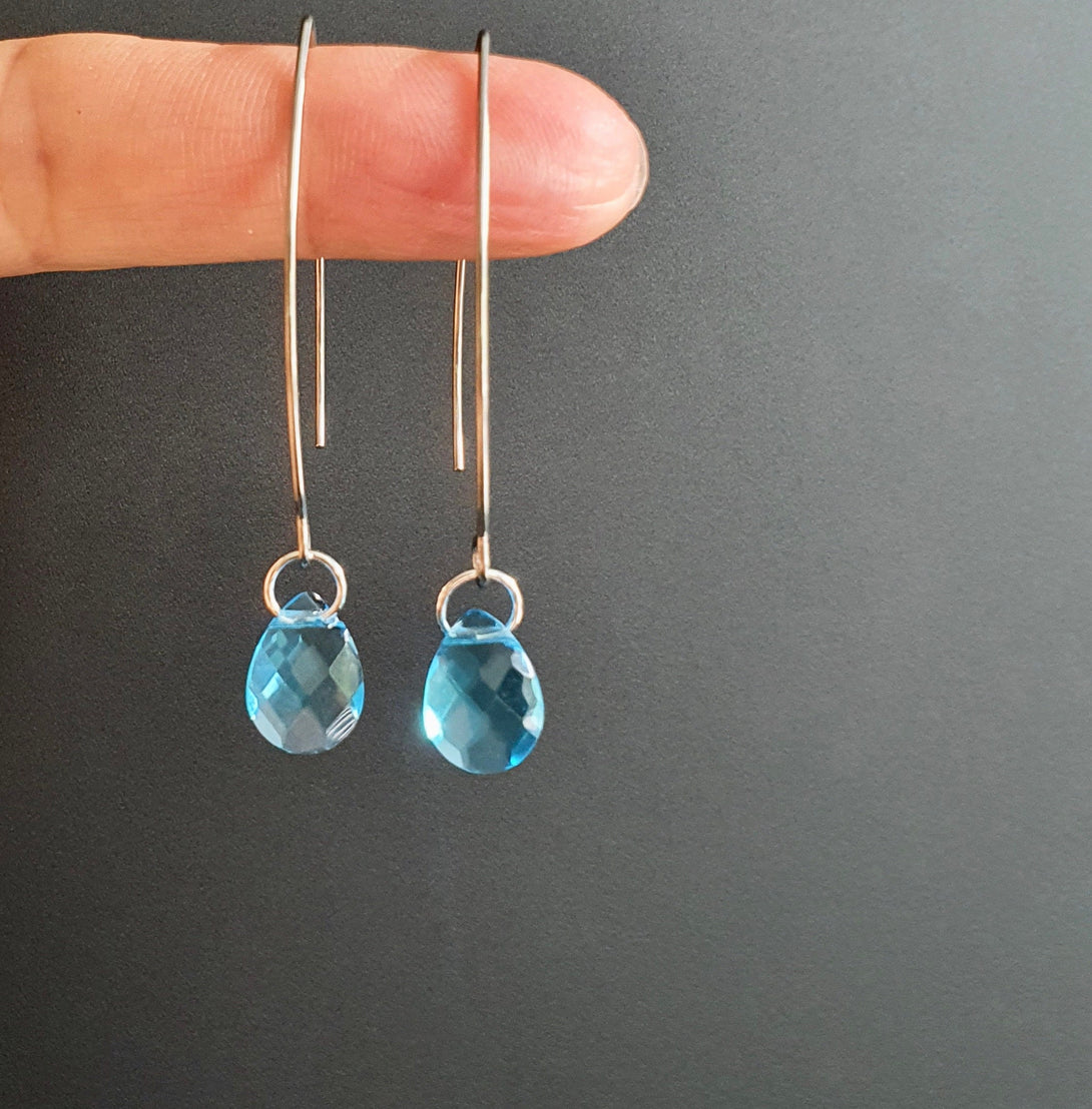 Teardrop Turquoise Crystal Drop Earrings, Bridal Blue Jewellery