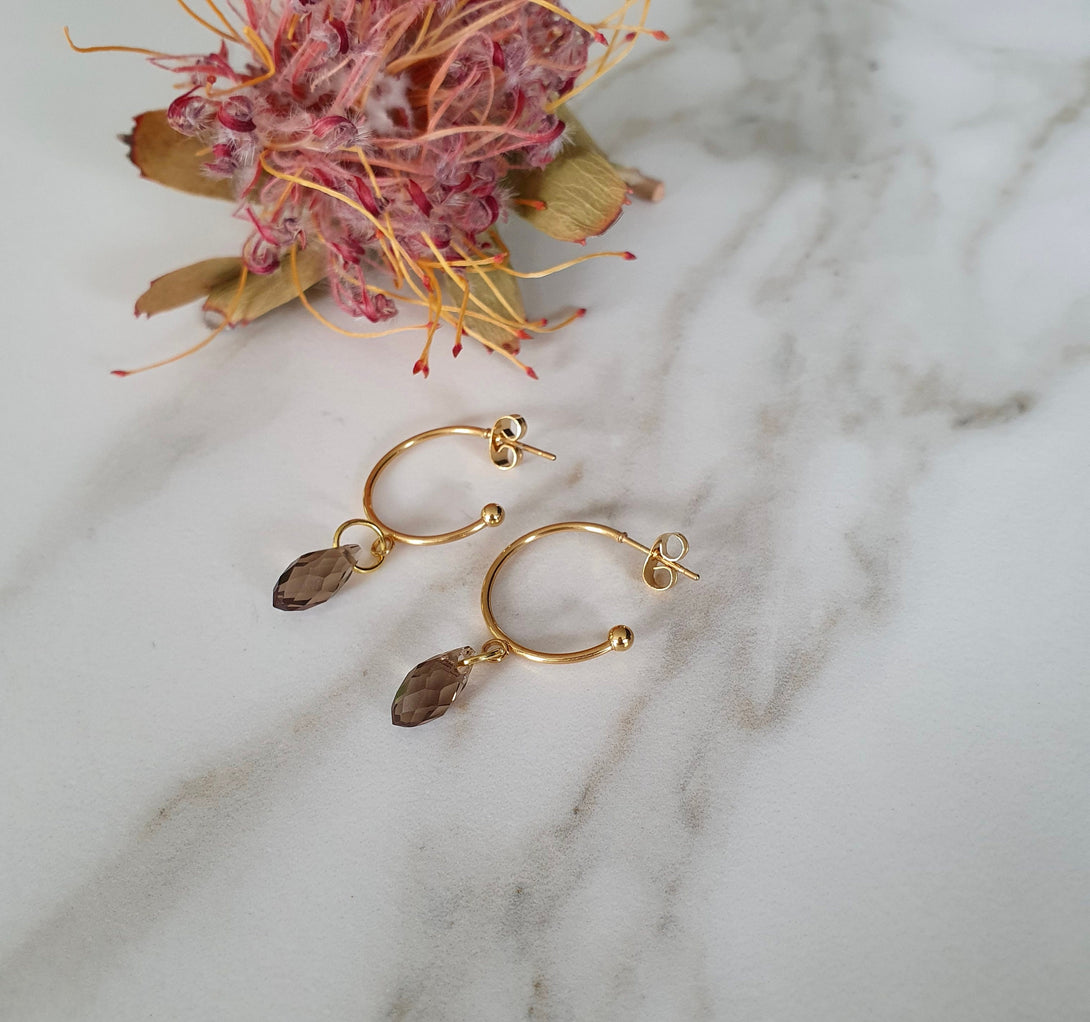 Austrian Crystal Stud Hoop Earrings In Gold, Lucky Jewellery