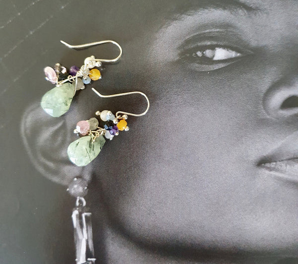 Gemstone Cluster Earrings, Epidote Healing Jewellery