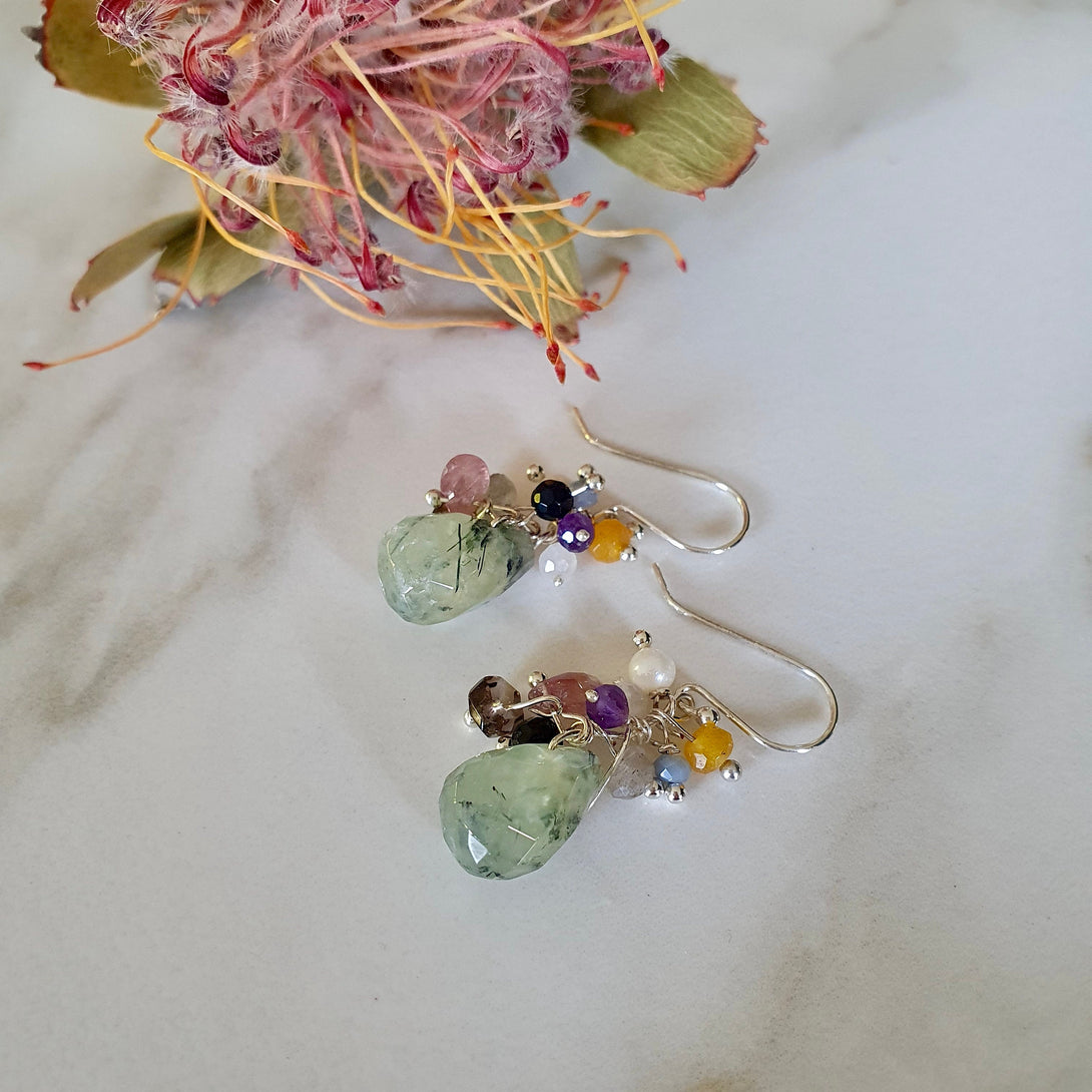 Gemstone Cluster Earrings, Epidote Healing Jewellery