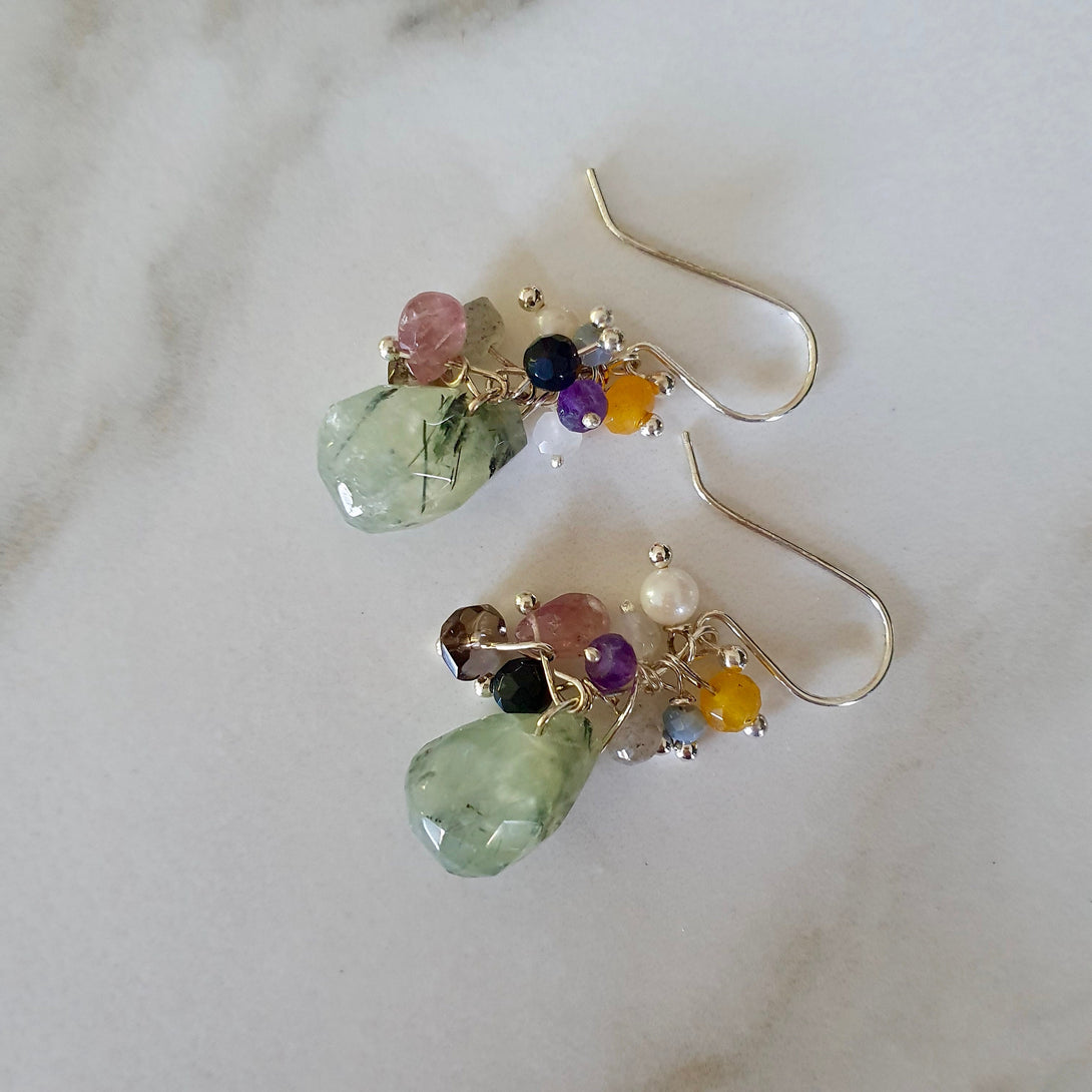 Gemstone Cluster Earrings, Epidote Healing Jewellery