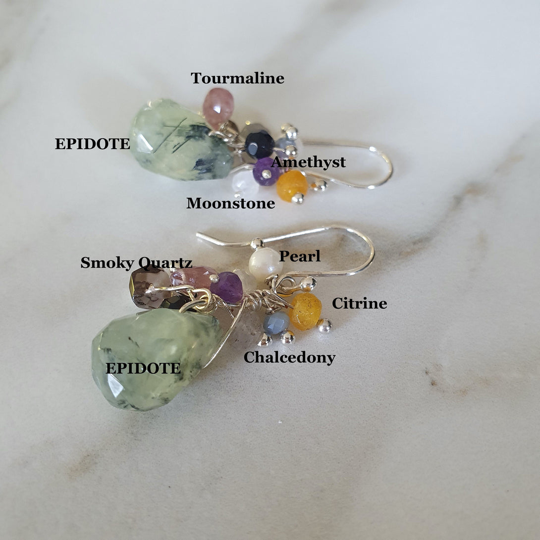 Gemstone Cluster Earrings, Epidote Healing Jewellery