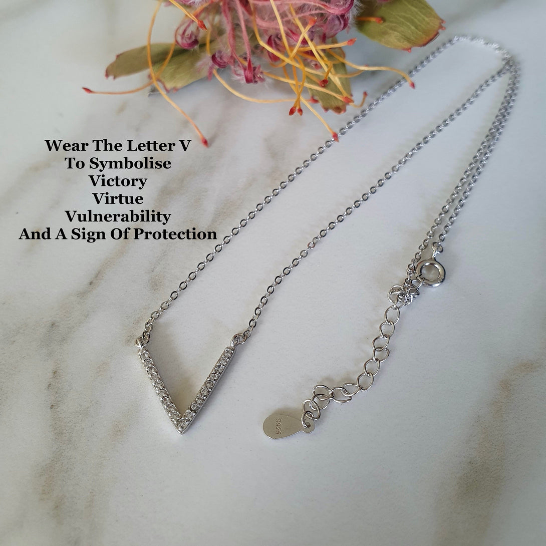 Sterling Silver Letter V Necklace, Symbolic, Alphabet Jewellery