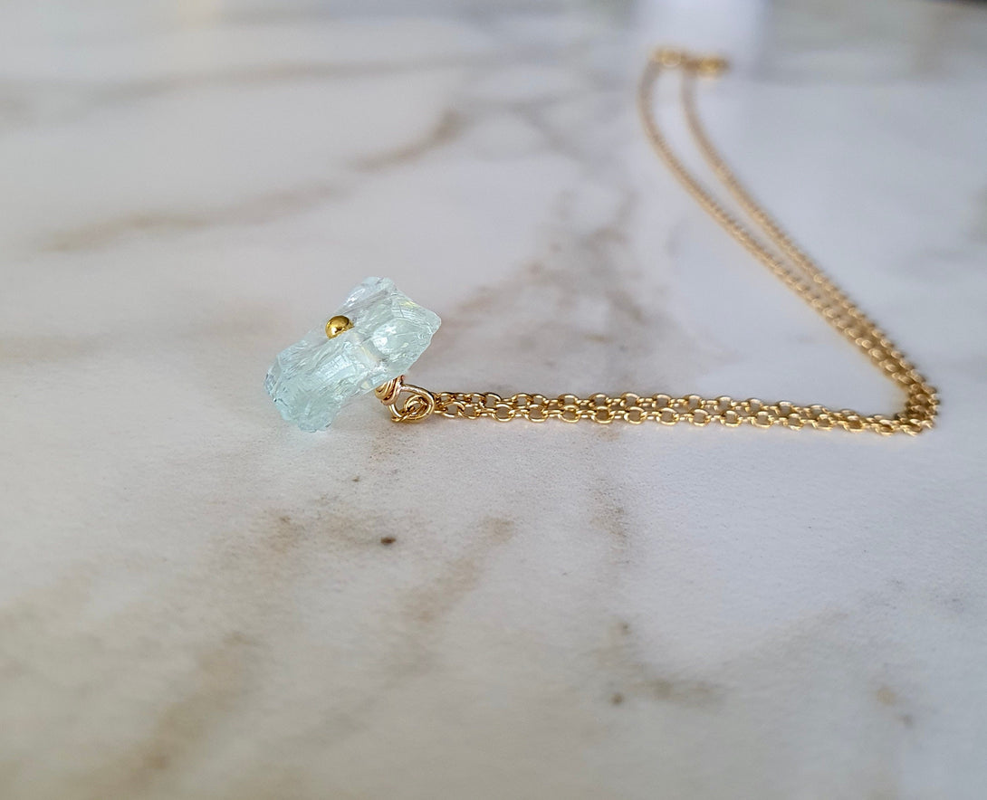 Raw Stone Pendant Necklace, Aquamarine, March Birthstone Jewellery