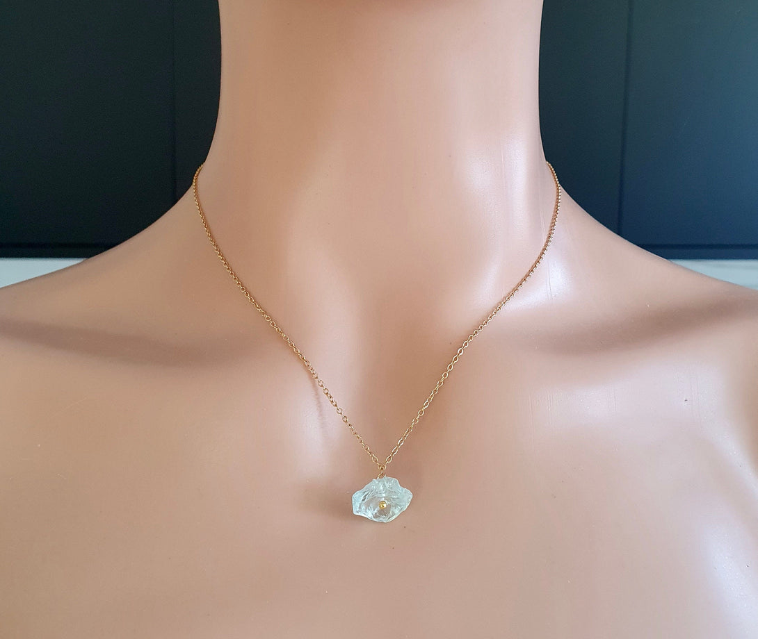 Raw Stone Pendant Necklace, Aquamarine, March Birthstone Jewellery